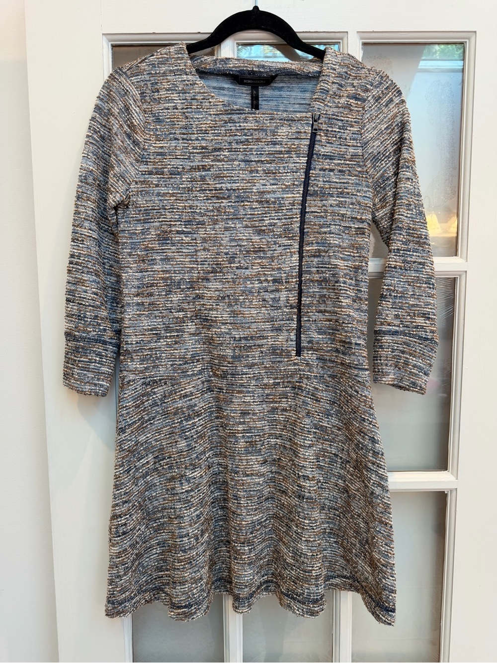 Vintage BCBGMAXAZRIA Y2K Heathered Gray Sweater Knit A-Line Dress Zip Size XX
